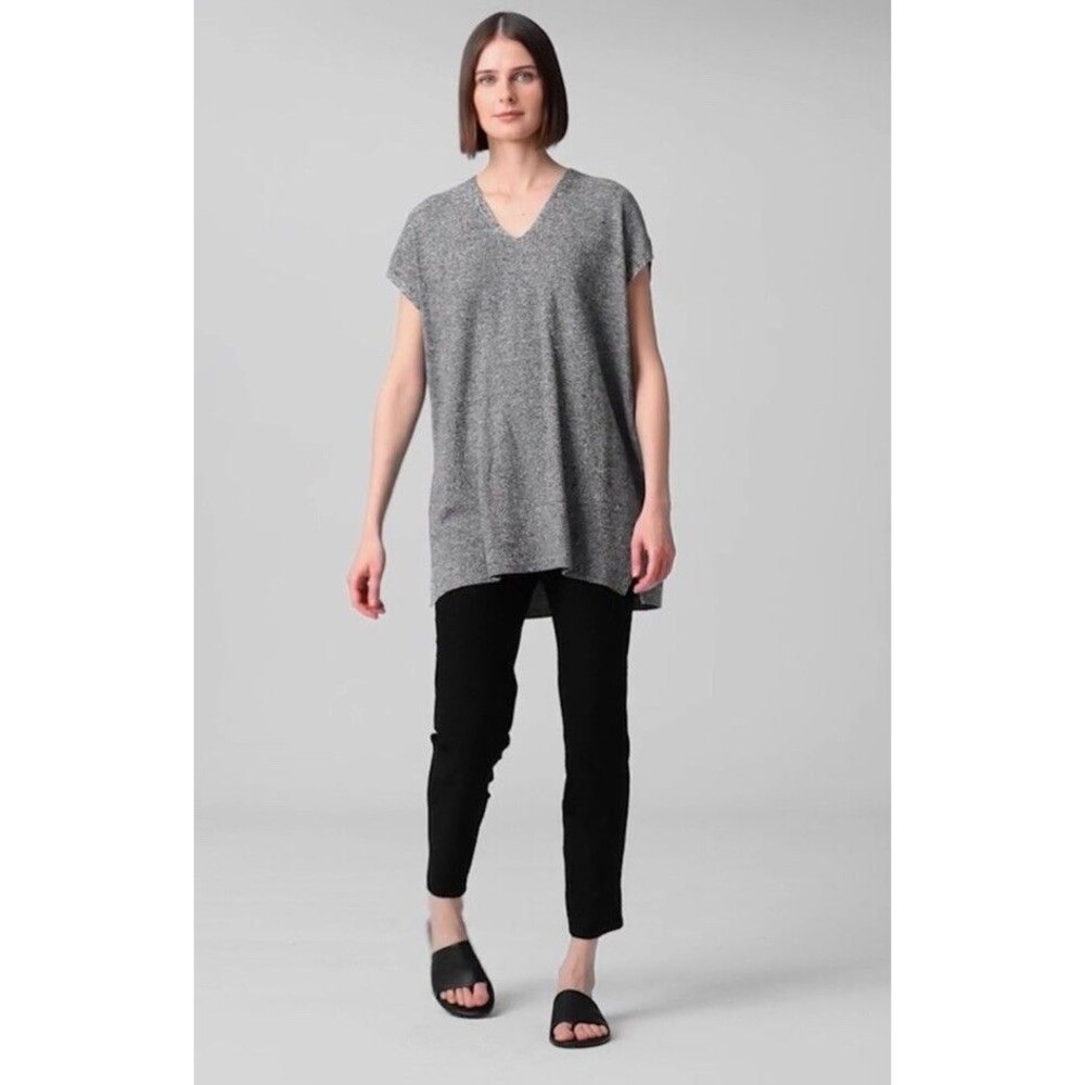 Eileen Fisher Womens Top Organic Linen Cotton Cap Sleeve Sweater Gray Sz XL